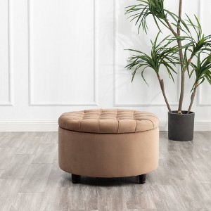 Large Round Tufted Storage Ottoman with Lift Off Lid - WOVENBYRD - 1 of 4