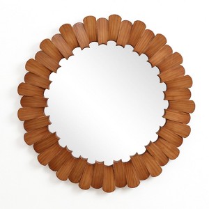LuxenHome Pine Wood Frame 35-Inch Round Wall Mirror Brown - 1 of 4