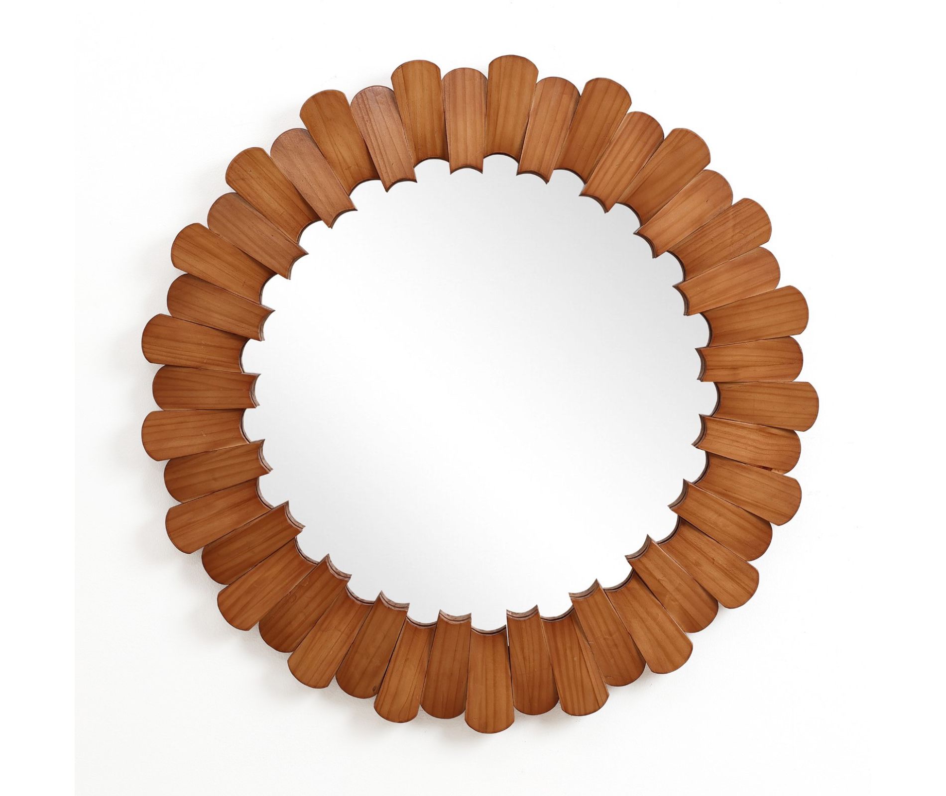 LuxenHome Pine Wood Frame 35-Inch Round Wall Mirror Brown