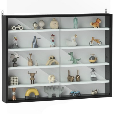 HOMCOM 5-Tier Display Cabinet, Wall-Mounted Glass Door Cabinet with 4 Adjustable Shelves