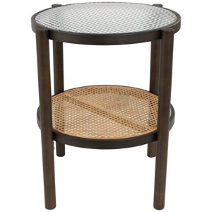 Olivia & May Wood Accent Table: Glass Top, Rattan Frame, No Assembly Required - 1 of 4