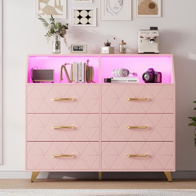 Dresser with 6 Large Storage Drawers, TV Stand Dresser with Charging Station
