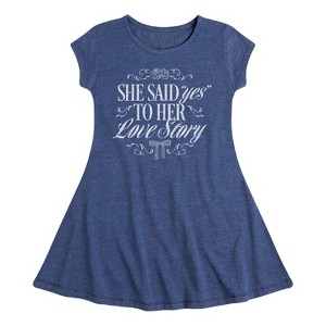 Girls' - Instant Message - Yes To Her Love Story Fit & Flair Cap Sleeve Graphic Dress - 1 of 4