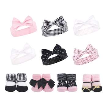 Hudson Baby Infant Girl 10Pc Headband and Socks Set, Houndstooth Love, 0-9 Months