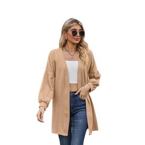 Clearlove Long Sleeve Coat Women's Cardigan Jacket Knitted Solid Color Open Stitch Loose Fit Mid-length Soft Casual Perfect for Spring Fall - 1 of 4