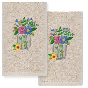 Linum Home Textiles Country Bouquet - Embroidered Luxury 100% Turkish Cotton Hand Towels (Set of 2) - 1 of 3