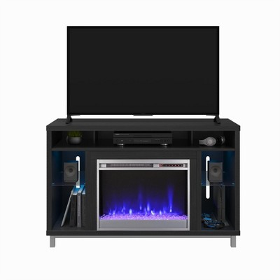 Modern Black Oak Fireplace TV Stand with Colorful Lighting Options
