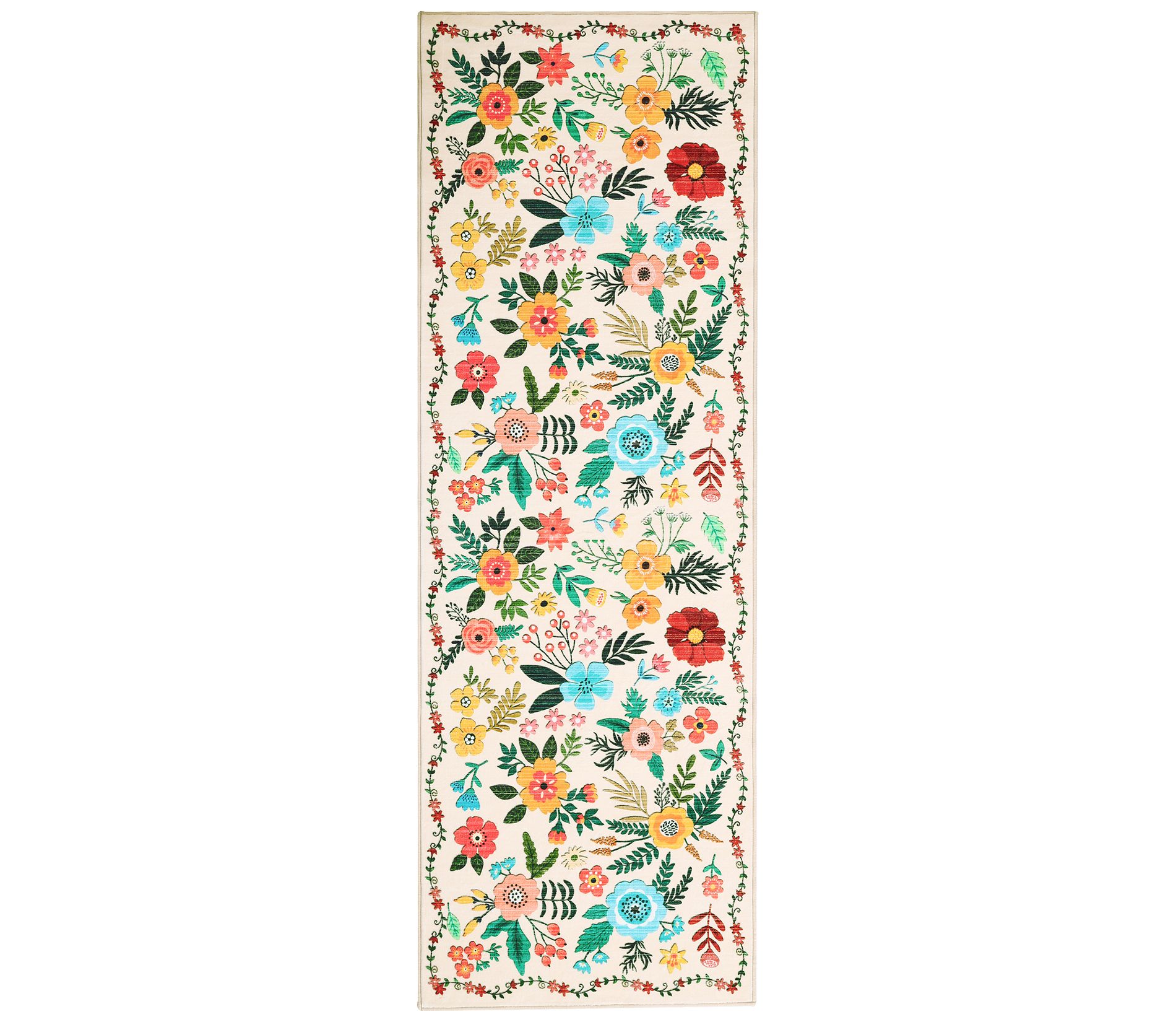 Machine Washable Boho Area Rugs, Non Slip Floral Vintage Low Pile Runner Rug Carpet for Living Room