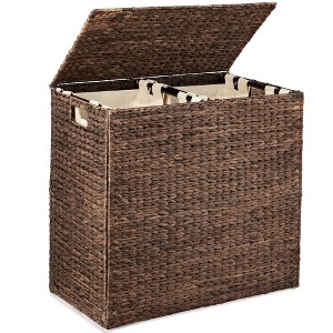 Best Choice Products Large Natural Water Hyacinth Double Laundry Hamper Basket w/ 2 Liner Bags, Handles - 1 of 4