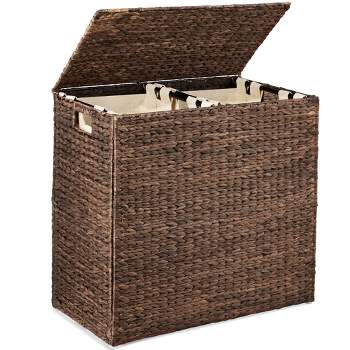 Best Choice Products Large Natural Water Hyacinth Double Laundry Hamper Basket w/ 2 Liner Bags, Handles