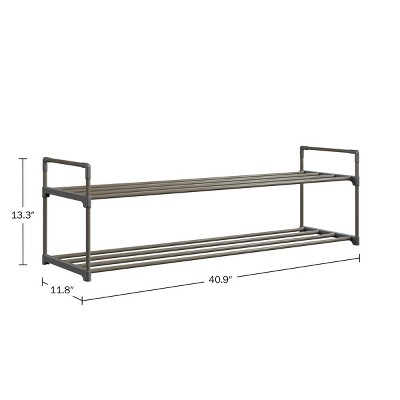 Black Stackable 2-Tier Metal and Plastic Shoe Rack
