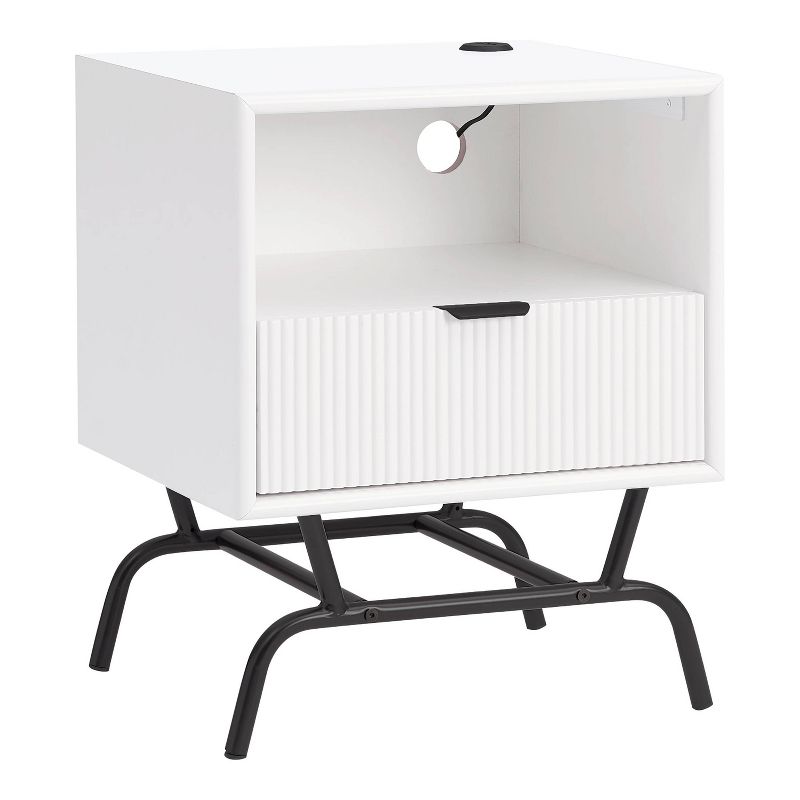 miBasics 18&#34; Meadowgrove Modern 1 Drawer Side Table with Usb Ports and Shelf, 1 of 10