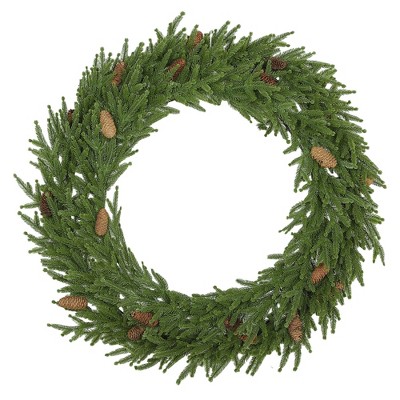 HOMCOM Christmas Wreath, Artificial Norfolk Pine Wreath with Pine Cones and Realistic Branches for Door, Wall, Window, Green