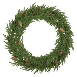 HOMCOM Christmas Wreath, Artificial Norfolk Pine Wreath with Pine Cones and Realistic Branches for Door, Wall, Window, Green - 1 of 4