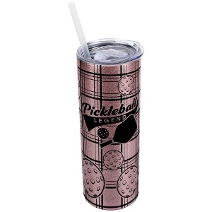 Elanze Designs Plaid Bubblegum Pink 20 Ounce Double Wall Stainless Steel Glitter Travel Tumbler With Sliding Lid And Straw, Pickleball - 1 of 4