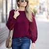 Amaryllis Women's Boat Neck Top with Sheer Textured Chevron Balloon Sleeves Relaxed Fit Versatile Pullover - 3 of 4