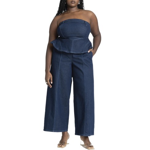 Eloquii Women s Plus Size Denim Jumpsuit With Peplum Target