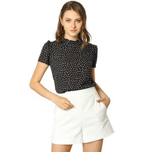Allegra K Women's Ruffled Retro Short Sleeve Office Polka Dots Blouses - 1 of 4