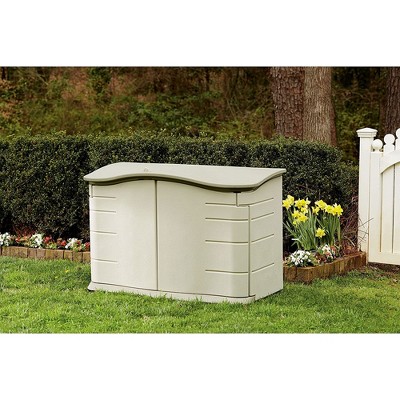 Olive and Sandstone Resin Small Horizontal Storage Shed with Shelving