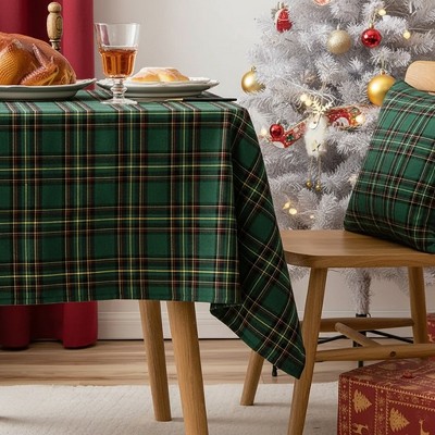 Elegant Plaid Christmas Tablecloth, Green Table Cloth Rectangle Table Christmas Decorations for Dinner Table (72" x 56")