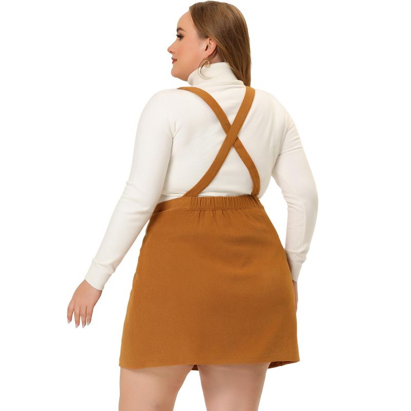 Agnes Orinda Women's Plus Size Corduroy Suspender Elastic Back A-Line Mini Skirt, 4 of 6
