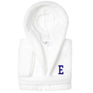 Personalized Linum Kids 100% Polyester SUPER PLUSH Double Brushed Hooded Bathrobe in Navy Bookman Font - 1 of 3