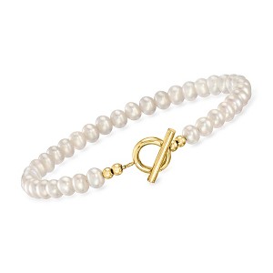 Pure Collection by Ross-Simons 4-5mm Cultured Pearl Toggle Bracelet With 14kt Yellow Gold - 1 of 3