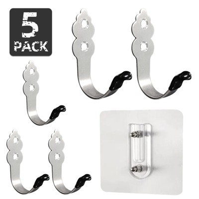 phiestina Decorative Huacu-Shaped Hooks, No-Drill Hanging Hooks for Clothes, Hats, Small Items, Set of 5