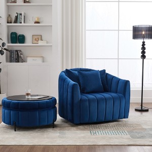 GDFStudio Adam 40.35"W Oversized Velvet Channel Tufted Swivel Chair and Storage Ottoman Sets - 1 of 4