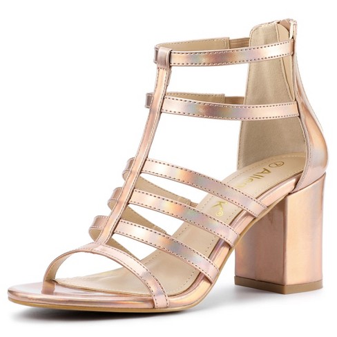 Gold gladiator 2025 block heels