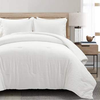 Lush Décor 3pc Haniya Solid Waffle Woven 100% Cotton Textured Comforter Set