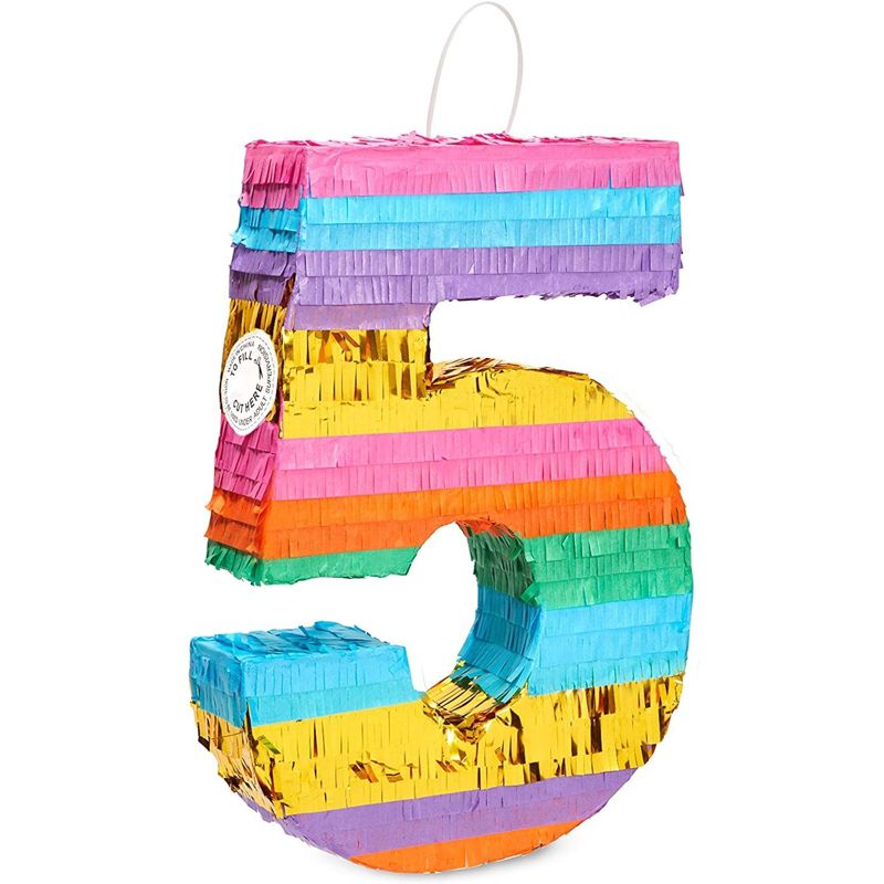 Blue Panda Small Rainbow Number 5 Pinata for 5th Birthday Party Decorations, Fiesta Supplies, Baby Shower, 12 x 16.5 x 3 In, 1 of 6
