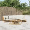 vidaXL Bamboo Patio Lounge Set with Cream White Cushions, 6-Piece Outdoor Furniture with Backrest and Armrest, Sturdy Table, Modular Design - 2 of 4