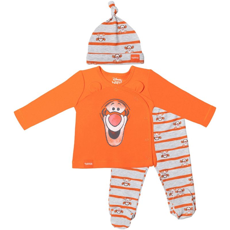 Disney Winnie the Pooh Tigger Baby 3 Piece Snap Jacket Footed Pant Hat Set Newborn to Infant, 1 of 8