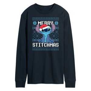 Men's - Lilo and Stitch - Merry Stitchmas Ugly Christmas Pattern Long Sleeve Graphic T-Shirt - 1 of 4