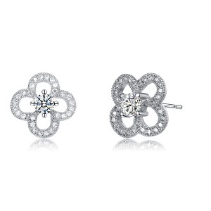 Charming Flower-Shaped CZ Stud Earrings with Sparkling Cubic Zirconia for a Delightful and Elegant Look - 1 of 3