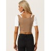 INSPIRE CHIC Women's Contrast Puff Sleeve Square Neck Lace Up Faux Suede 2 in 1 Crop Top - 3 of 4
