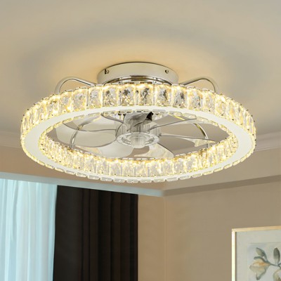 Rennnsan Lorvelyn 19"W Wheel Crystal Classic LED Dimmable Flush Mount Ceiling Fan in Silver