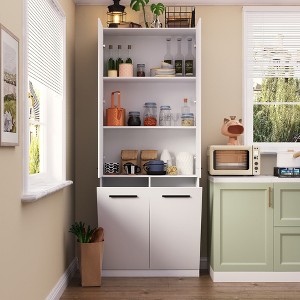 FUFU&GAGA Modern White Kitchen Cabinet with Storage Basket on the Lower Layer - 1 of 4