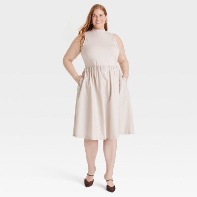 Women's Knit Midi A-Line Dress - Ava & Viv™ Beige XXL