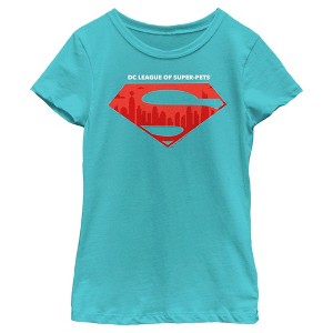 Girl's DC League of Super-Pets Skyline Superman Crest T-Shirt - 1 of 4