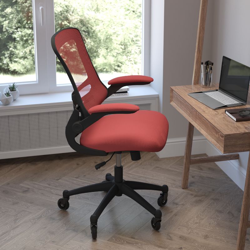 Flash Furniture Kelista Mid-Back Swivel Ergonomic Task Office Chair with Flip-Up Arms and Transparent Roller Wheels, 3 of 9