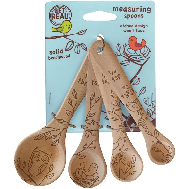 Talisman Designs Laser Etched Honey Bee Beechwood Measuring Spoons, Nature Collection, Set of 4, 1 of 2