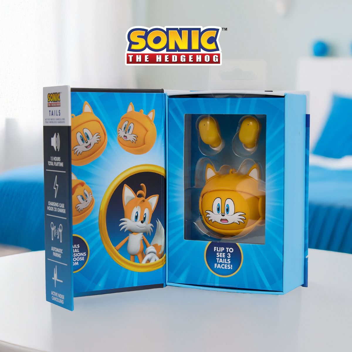 Sonic the Hedgehog Wireless Earbuds 15 Hour Playtime with Noise Cancelling and Flip Case - Tails - thumbnail 7