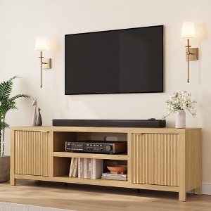 Fluted TV Stand for 80 Inch, Modern Entertainment Center with Storage, Wooden Media Console Cabinet with Fluted Door and Gold Handle - 1 of 4
