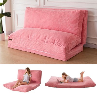 MAXYOYO Bean Bag Sofa Bed - Corduroy Floor Sofa with Washable Cover, Pink