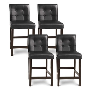 Tangkula Set of 4 Bar Stools 25inch Counter Height Barstool Pub Chair Rubber Wood Black - 1 of 4