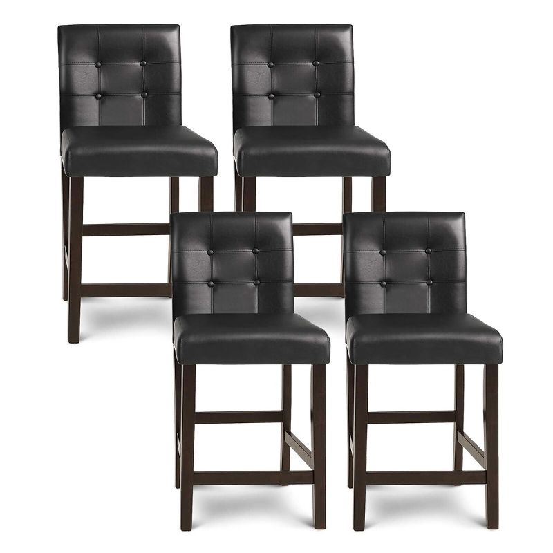 Tangkula Set of 4 Bar Stools 25inch Counter Height Barstool Pub Chair Rubber Wood Black, 1 of 11