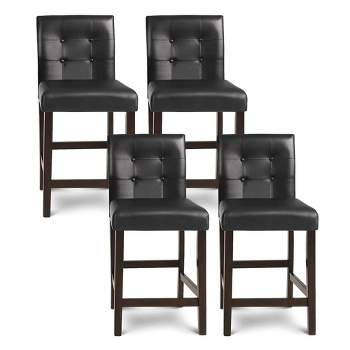 Tangkula Set of 4 Bar Stools 25inch Counter Height Barstool Pub Chair Rubber Wood Black
