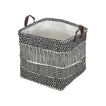Unique Bargains Foldable Square Laundry Basket 1831 Cubic-in Black White 1 Pc Geometry